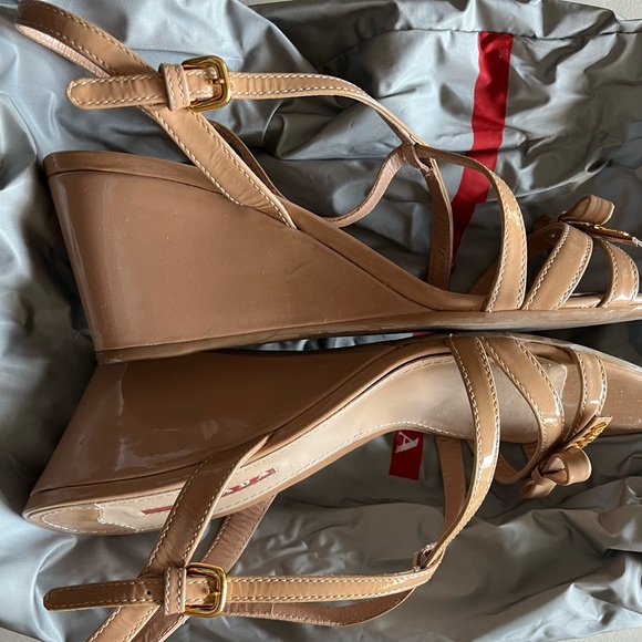 Prada Women\'s Tan Strappy Wedges